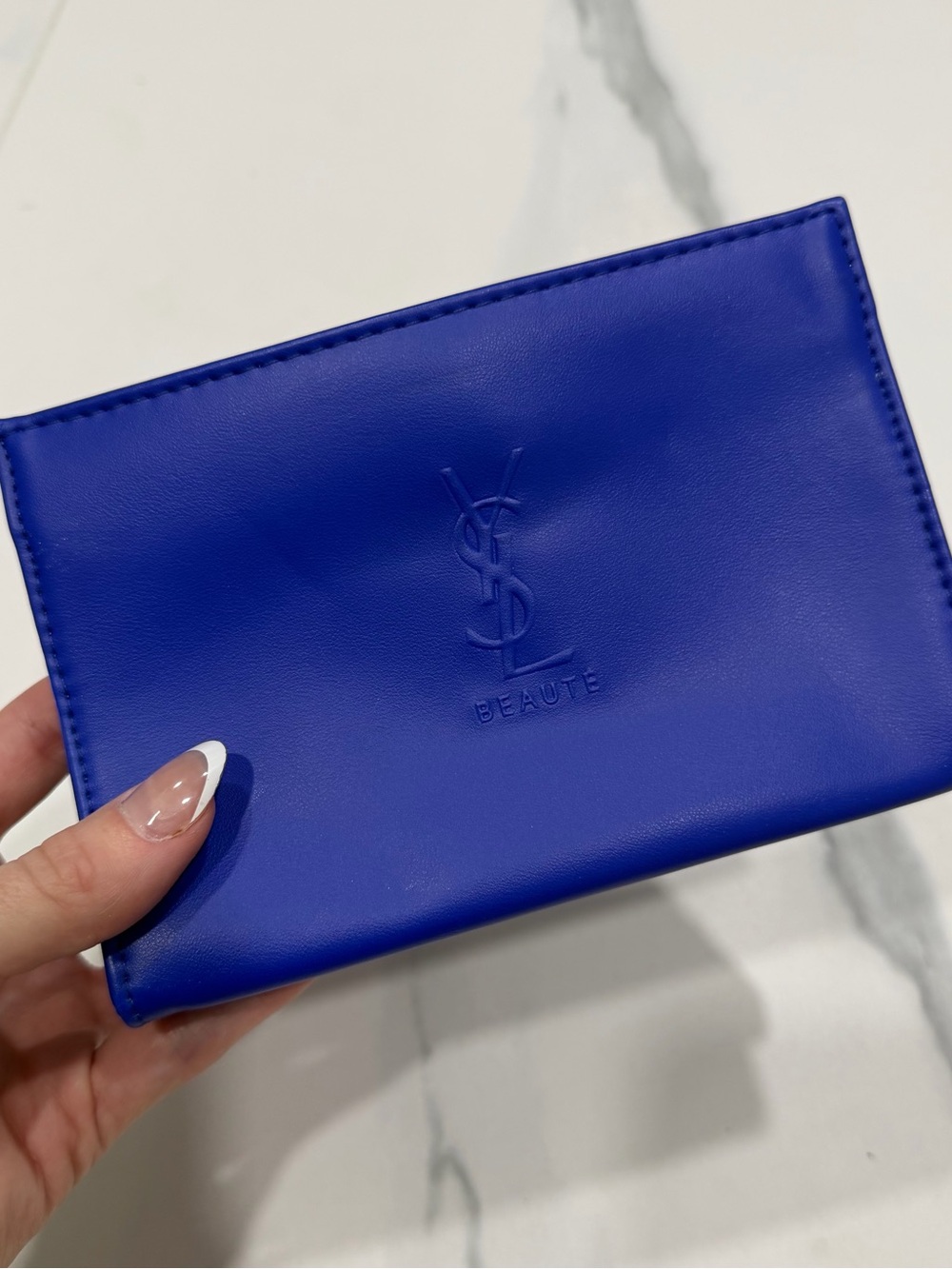 Yves Saint Laurent Beauty Cobalt Blue cosmetic Pouch Bag with Embossed YSL